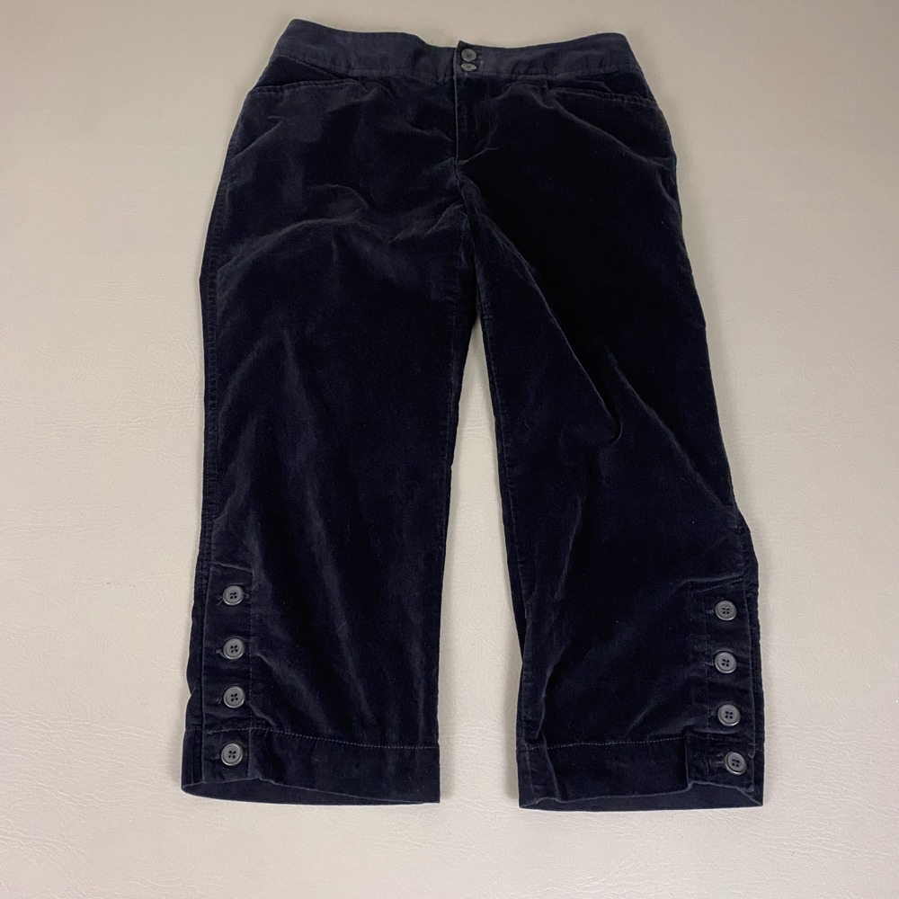 ana A New Approach Corduroy Cropped Pants Womens Size 6 Black Button Cuff Capris